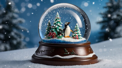 A Penguin's Winter Wonderland - Festive Snow Globe Captures the Magic of the Holiday Season with Falling Snow and Charming Details.