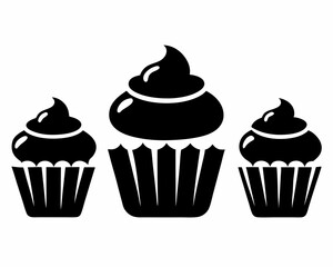 Set of black cupcakes icon, Collection of cupcake silhouette vector