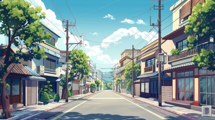 Fototapeta premium a beautiful tokyo city town view in anime cartoonish artstyle. wallpaper background