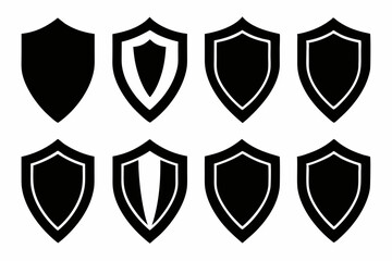 Shield icon set in vintage style. Protect shield security icon set. Shield badge quality symbol