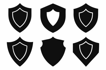 Shield icon set in vintage style. Protect shield security icon set. Shield badge quality symbol