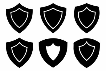 Shield icon set in vintage style. Protect shield security icon set. Shield badge quality symbol