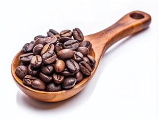 Fototapeta premium Coffee Beans in Wooden Spoon - Silhouette Photography Isolated on White Background for Culinary and Beverage Themes