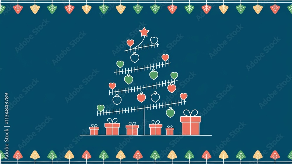 Fototapete christmas lights on a string with a christmas tree and a blue background using ai generated