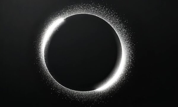 Glowing silver particle frame isolated dark background. Video background.