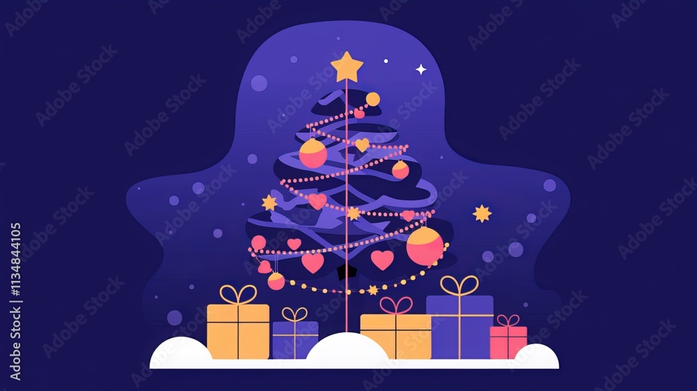 Fototapete christmas lights on a string with a christmas tree and a blue background using ai generated