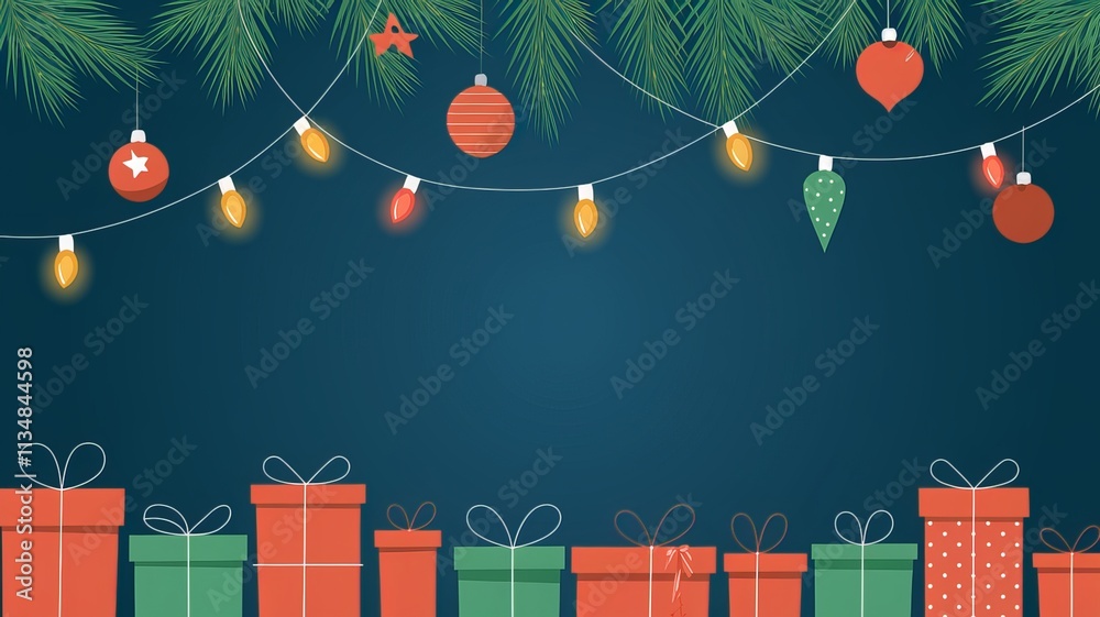 Fototapete christmas lights on a string with a christmas tree and a blue background using ai generated