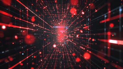 Fototapeta premium A black and red background with red lines and dots. The image has a futuristic and edgy feel to it