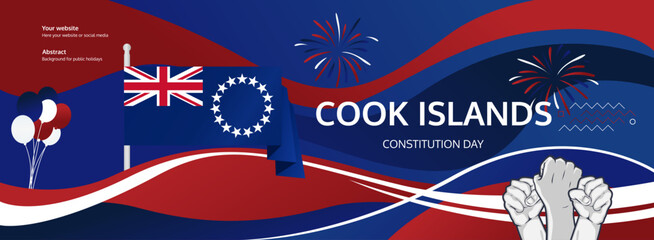 Cook Island National Day greeting banner concept. August 4th is celebrated as Cook Island Independence Day. Vibrant template with flags and raised fists, great for national holiday poster.