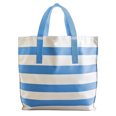 Fototapeta premium Blue and White Striped Tote Bag with Handles, on transparent background , png