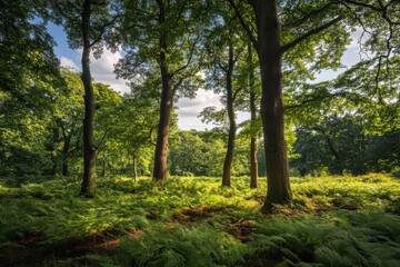 Fototapeta premium Lively green forest flora and wild ecosystem