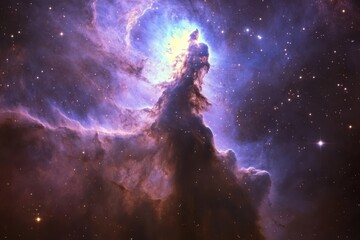 Naklejka premium Lavender-hued celestial vapors and luminous stars on a nebula galaxy backdrop in the vast universe