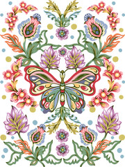 Ornamental floral symmetry pattern.Abstract Chintz traditional tribal damask paisley retro style