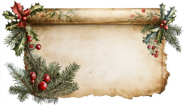 Scroll of Old Paper with Christmas Composition and New Year Car