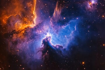 Fototapeta premium Radiant violet and azure stellar formations amidst a nebula galaxy backdrop in deep space