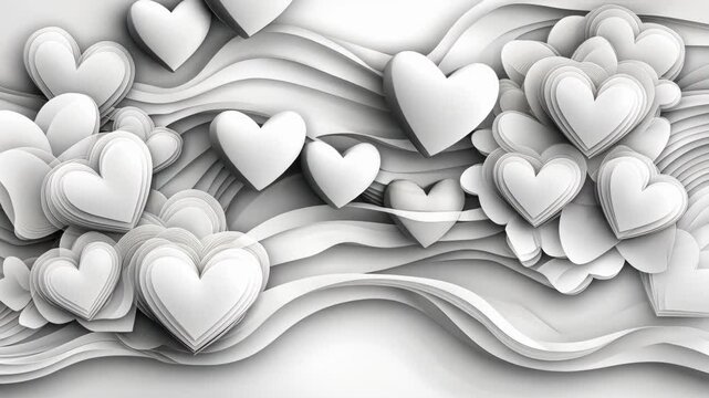Elegant white heart pattern with layered 3d papercut design and flowing lines. Happy Valentine's Day. 14 february.