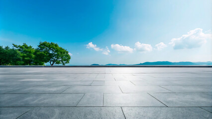 The room with the floor extends seamlessly into a breathtaking seascape, where the azure sky meets the shimmering ocean horizon