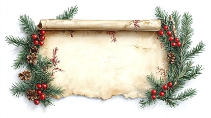 Scroll of Old Paper with Christmas Composition and New Year Car