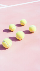 Obraz premium Tennis balls arranged on pastel color background, sport concept,