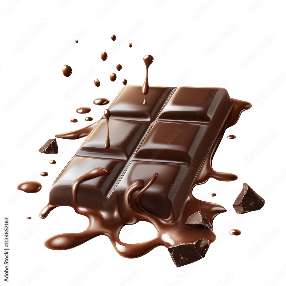 Poster Melting Chocolate Bar with Dripping Effect on transparent Background