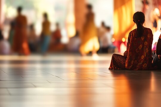 cultural event with blurred people in background leaving event elements or space as focal point