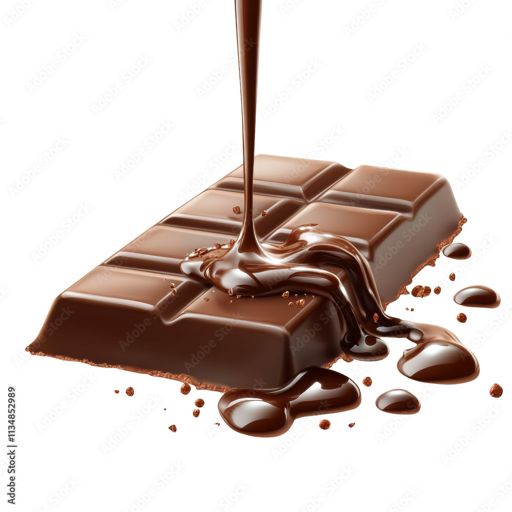 Poster Melting Chocolate Bar with Dripping Effect on transparent Background