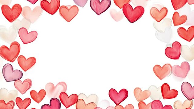 Valentine heart frame on white background. Valentine's day Pink Red Animation Hearts Greeting love hearts. Pink jelly bean in the shape of love, hearts for Valentine's day, Valentines day, Wedding 4k