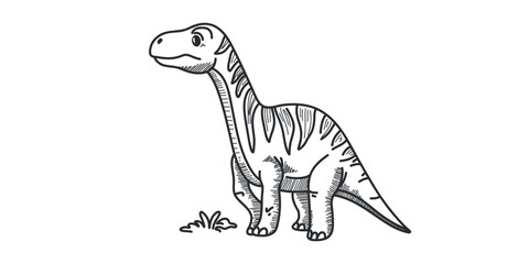 children's dinosaur with cute features in doodle graphics