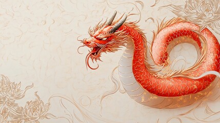 Obraz premium Majestic red dragon artwork, perfect for celebrating Chinese New Year, especially the Year of the Dragon. Ideal for mystical themes in design.