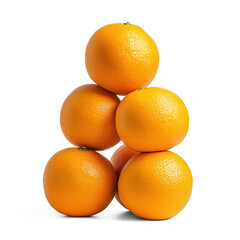 A neatly stacked pyramid of fresh, vibrant oranges, isolated on a transparent background