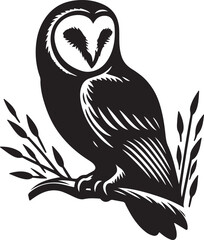  Barn owl bird silhouette vector art illustration. Black and white barn owl vector.