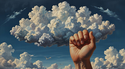 hand and clouds. Genrative.ai 