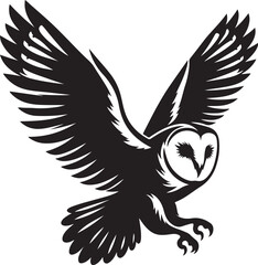  Barn owl bird silhouette vector art illustration. Black and white barn owl vector.
