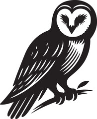  Barn owl bird silhouette vector art illustration. Black and white barn owl vector.