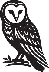  Barn owl bird silhouette vector art illustration. Black and white barn owl vector.
