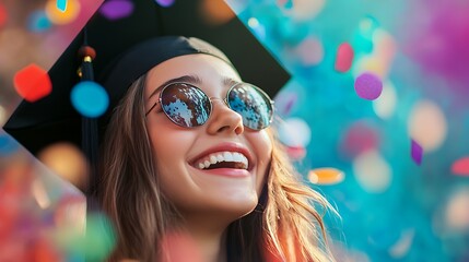 Happy girl graduating high school, celebrating academic achievement 