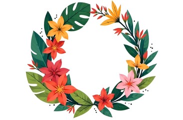 Floral wreath in flat style on white background. Copy space.