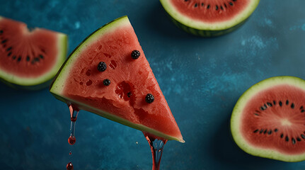 watermelon on the blue back. Genrative.ai 