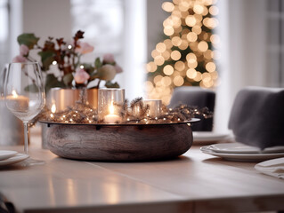 Christmas table setting. Holiday celebrations dining table. New years dining table. 