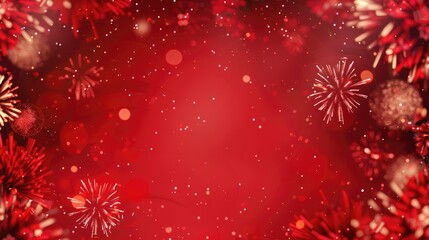 A bright red background with fireworks exploding in the corners, leaving a central area clear for text. - Event decoration background