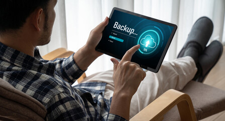 Backup Storage Data Internet Technology Business concept. Database storage cloud technology file data transfer sharing, cyber, big data information, internet banking application download upload snugly