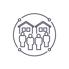 Cohousing line icon, communal living vector
