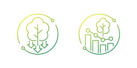 deforestation line icons, decrease in forest areas