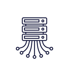 mainframe or server line icon, hosting equipment vector
