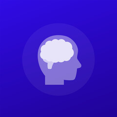 Neurology icon, brain and human head, transparent design