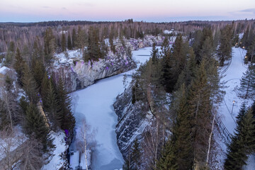  a beautiful view of the illumination of the ruskela mountain park. republic of karelia