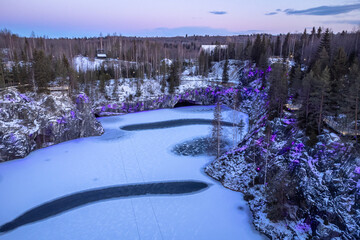  a beautiful view of the illumination of the ruskela mountain park. republic of karelia