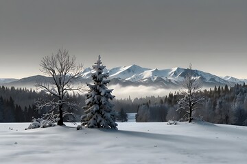 Winter snow landscape isolated on transparent background