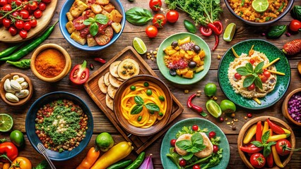 Fototapeta premium Creative Food Photography for Online Advertising Featuring Colorful Dishes and Ingredients, Capturing the Essence of Culinary Artistry to Enhance Marketing Campaigns