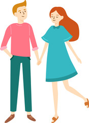 Cheerful young couple, hand in hand, enjoying a leisurely stroll together, savoring the simple pleasures of each other s company in a carefree and joyful moment